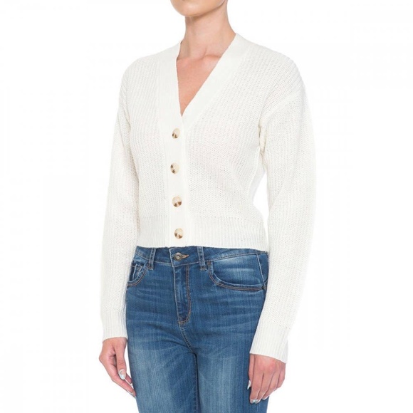 V-Neck Long Sleeve Cardigan Loose Knit Sweater Top - Picture 2 of 4